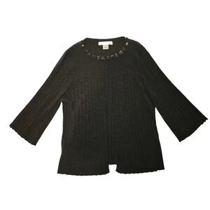 WD.NY Women's Black Viscose Long Sleeve Shimmer Comfort Cardigan Top Size Small